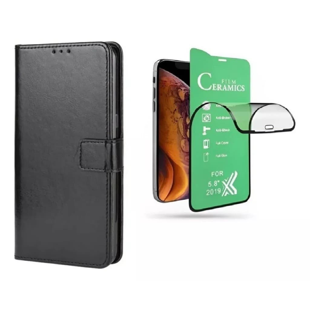 Kit Capinha Capa Carteira Estojo Flip + Película de Ceramica Para Moto G35 5g