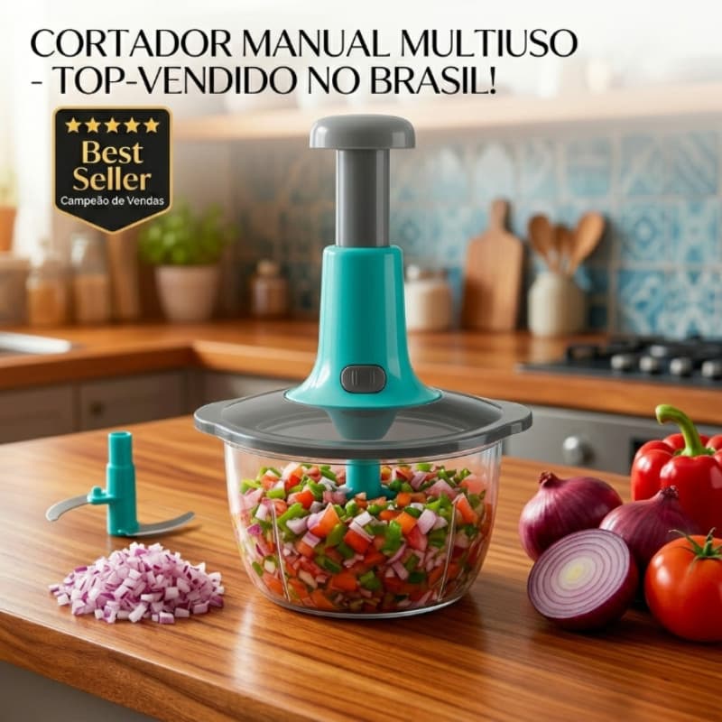 Processador Manual 1,5L Triturador de Alimentos 3 Lâminas Cortador de Legumes Carne e Temperos
