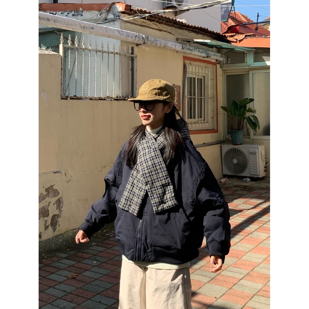 Um Xiao Yang 25aw estilo japonês falso de duas peças verificado com capuz acolchoado jaqueta masculina feminina solta ja