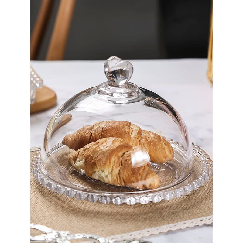 Prato de sobremesa amor de vidro bandeja doméstica com tampa prato de frutas pão amostra placa transparente sobremesa ca
