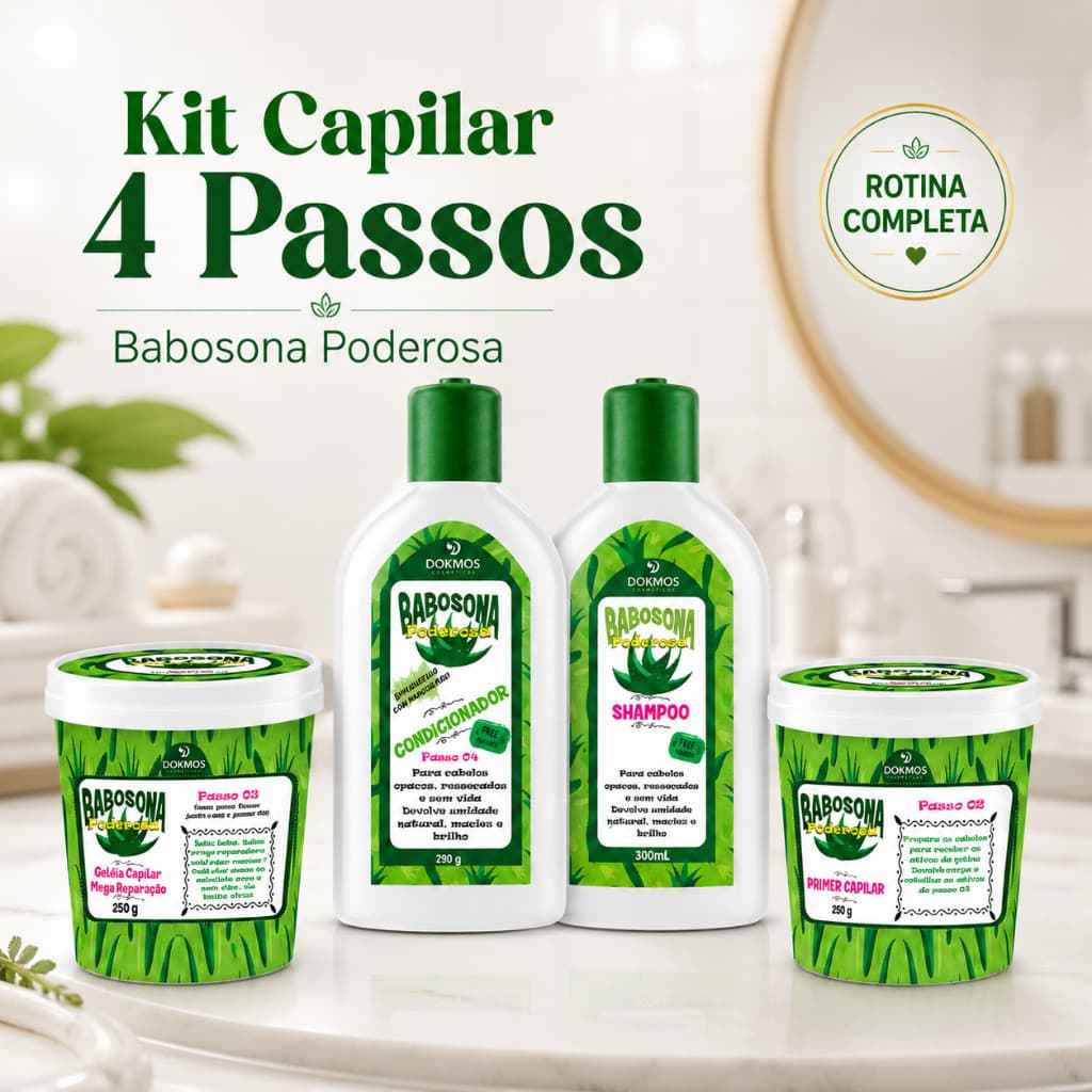 Kit Babosona Poderosa 4 Produtos Capilares Hidrata Repara Fortalece E Reduz Ressecamento Dokmos