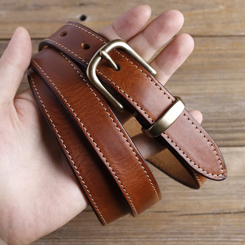 Fivela de pino de couro de bronze Retro artesanal cinto de couro genuíno estilo Hong Kong Denim All-Match cinto simples