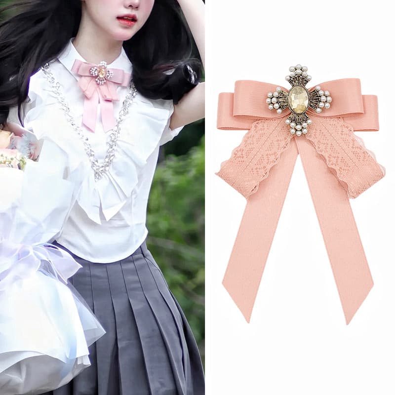 Gravata borboleta rosa acessórios estilo Preppy formatura foto uniforme de solteiro gola flor camisa saia strass estilo