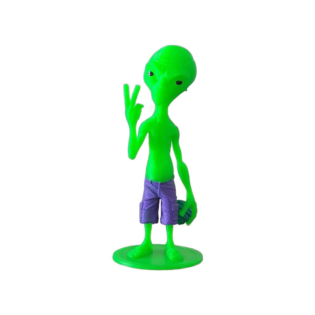 Boneco Et Alienígena Extraterrestre Bermuda Roxo e bola Sinal da Paz Decoração 11,5 cm Figura de Ação 3D PLA Biodegradáv