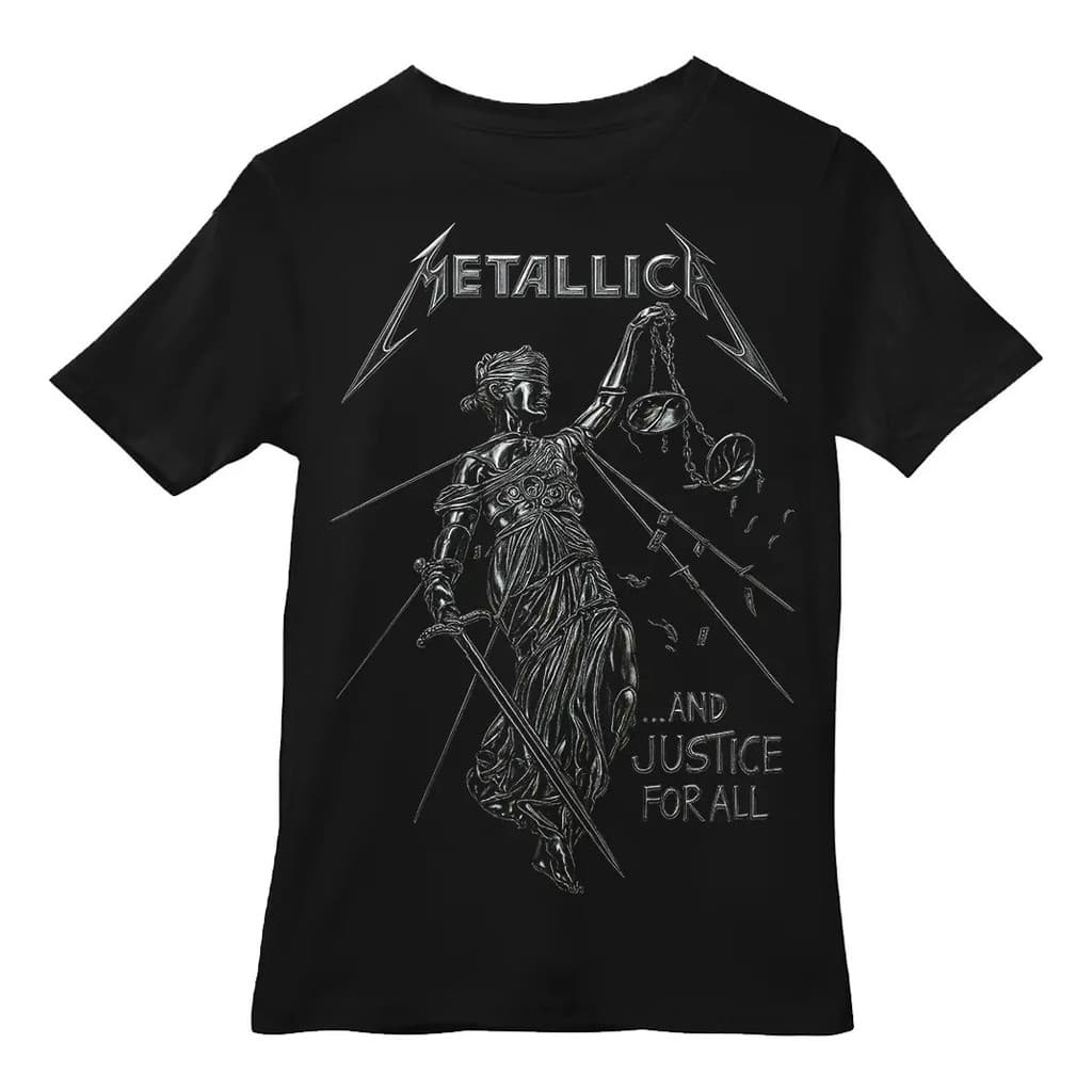 Camiseta Preta Metallica Rock And Justice Estampada Camisa