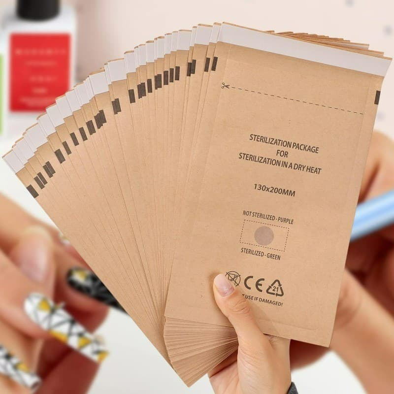 Saco de esterilização para ferramentas de unhas - Saco de papel kraft auto-vedante - Saco de esterilização descartável -