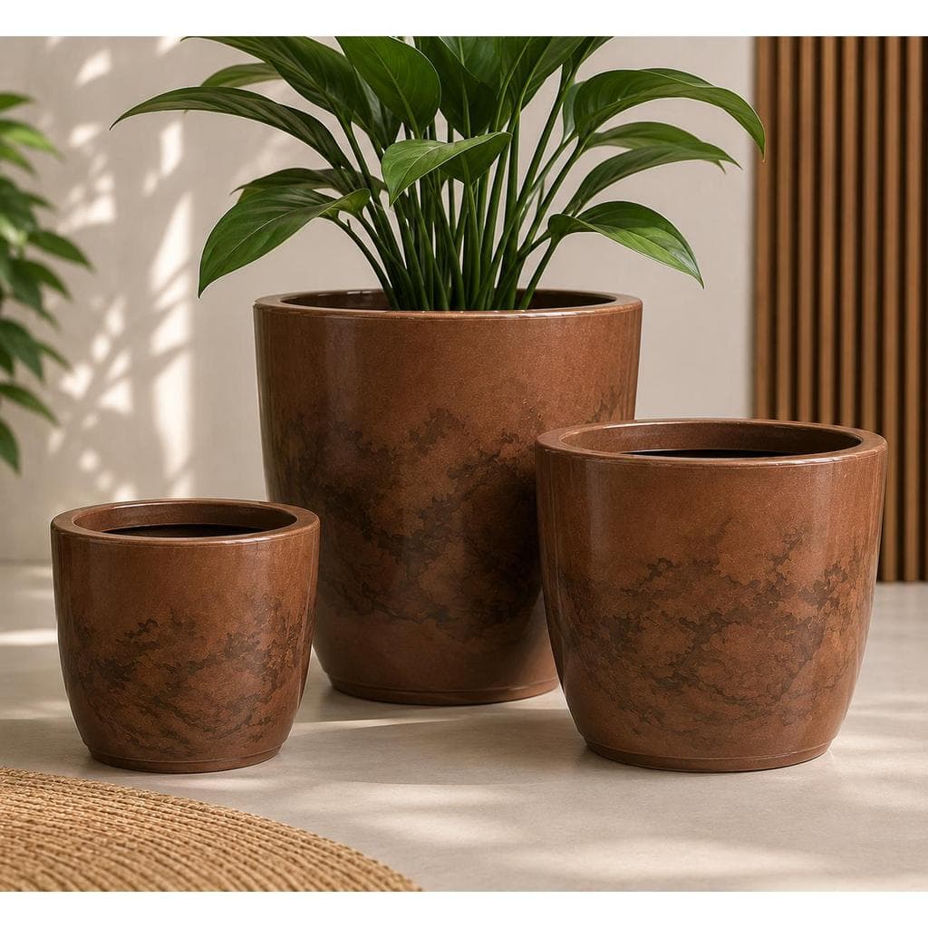 Kit Vaso Redondo Bojo Liso Marmorizado 0, 1 e 2 Design Moderno para Plantas Frutíferas e Jardins
