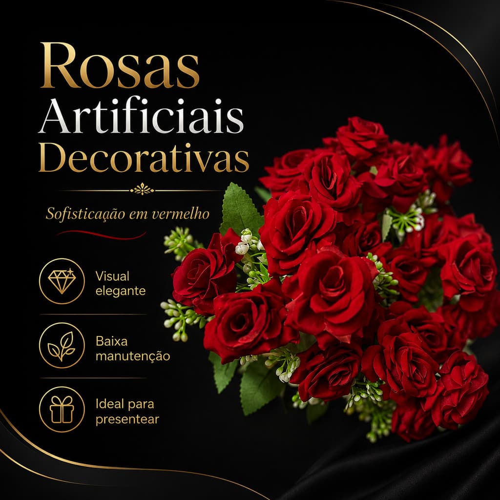 Buquê Artificial de Rosas 30cm com 6 Ramos para Decoração/0060