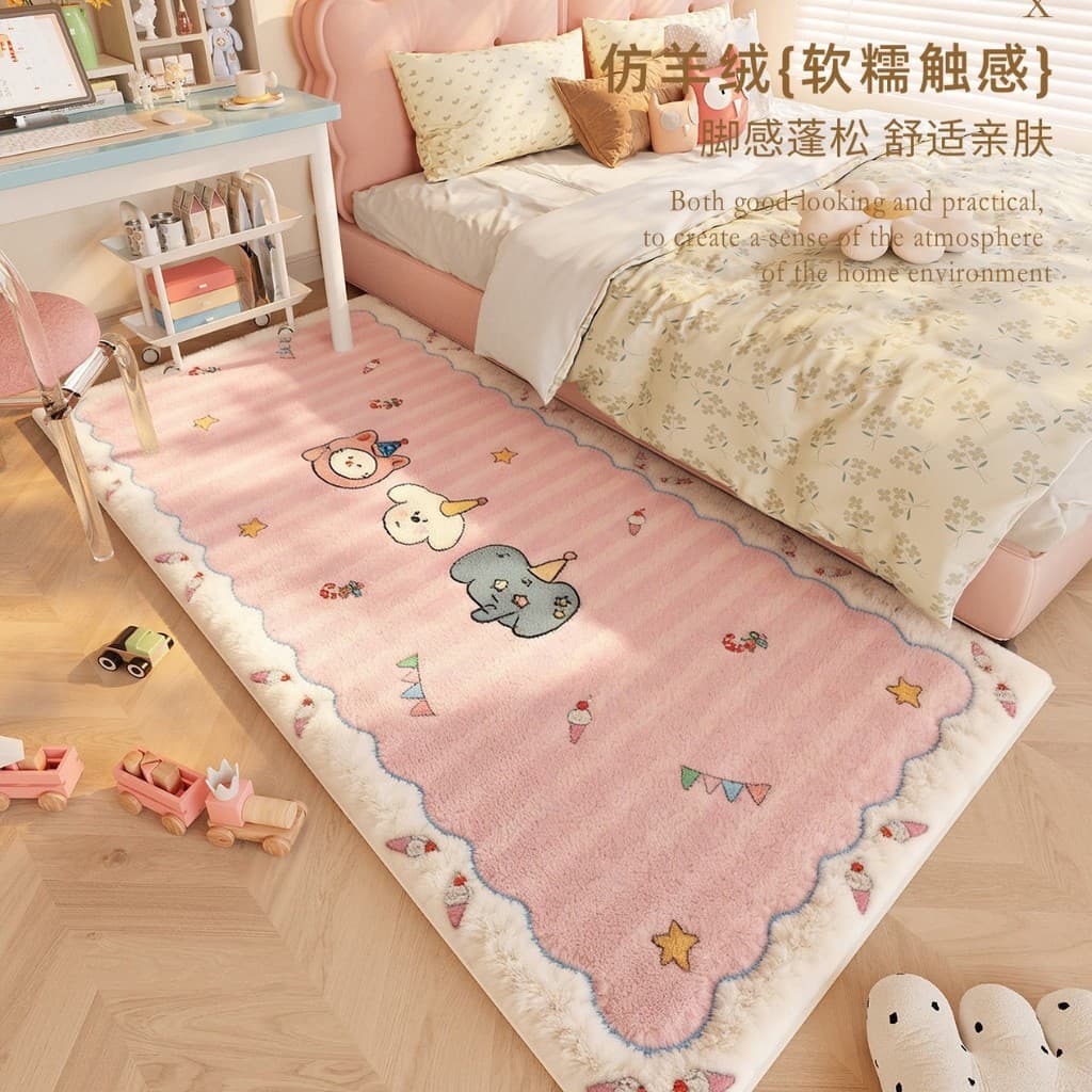 [Novo produto] tapete de cabeceira estilo fofo imitação de caxemira menina quarto infantil atmosfera tapete de pé quarto