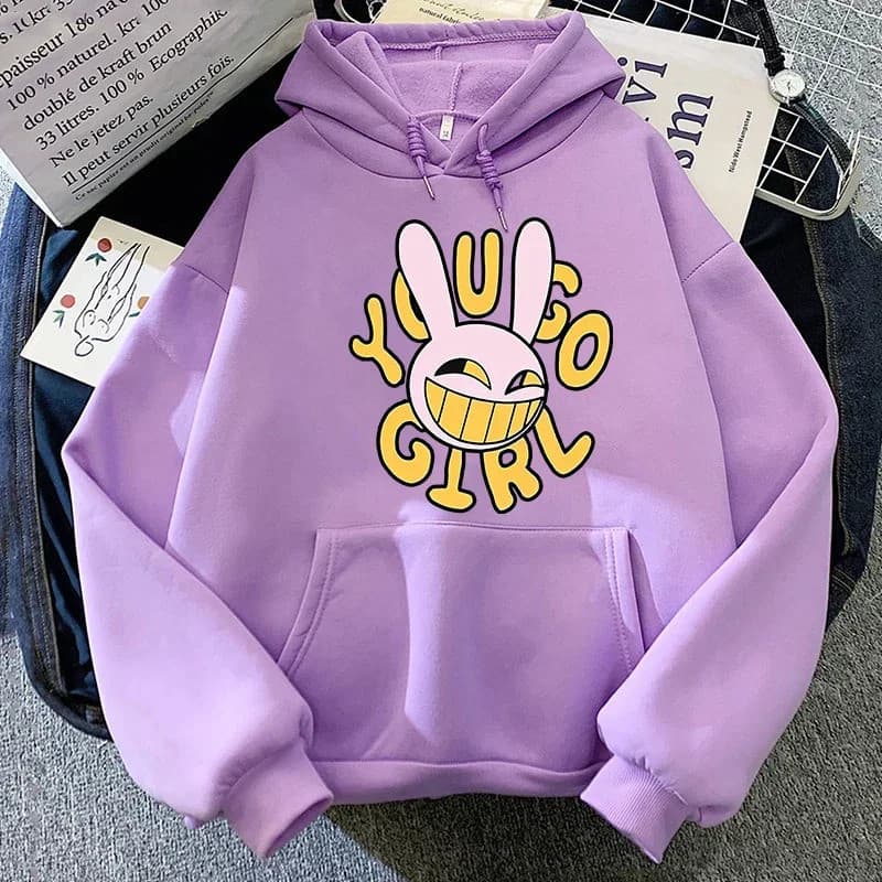 Moletom Canguru  Estampa exclusiva Coelho "Yup Girl" Hoodies Moda Feminina Casual Vintage Pullovers Envio Rápido