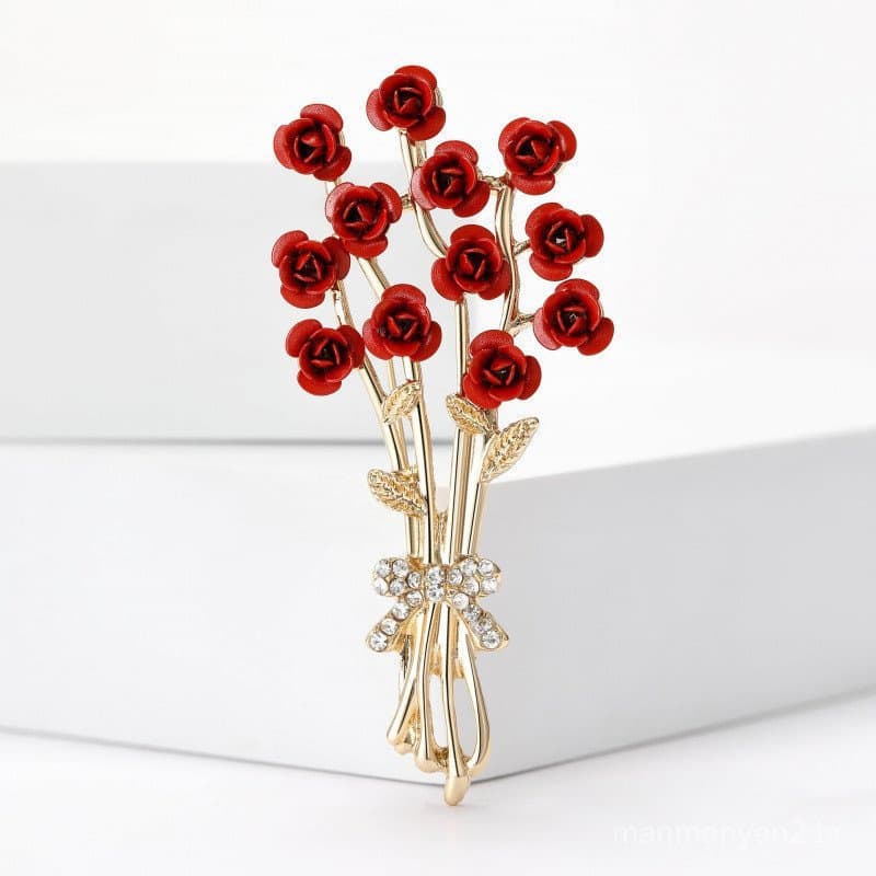 Broche De Rosa Esmaltado Flor Vermelha Alfinete De Lapela Para Mulheres Estilo Coreano Presente Elegante