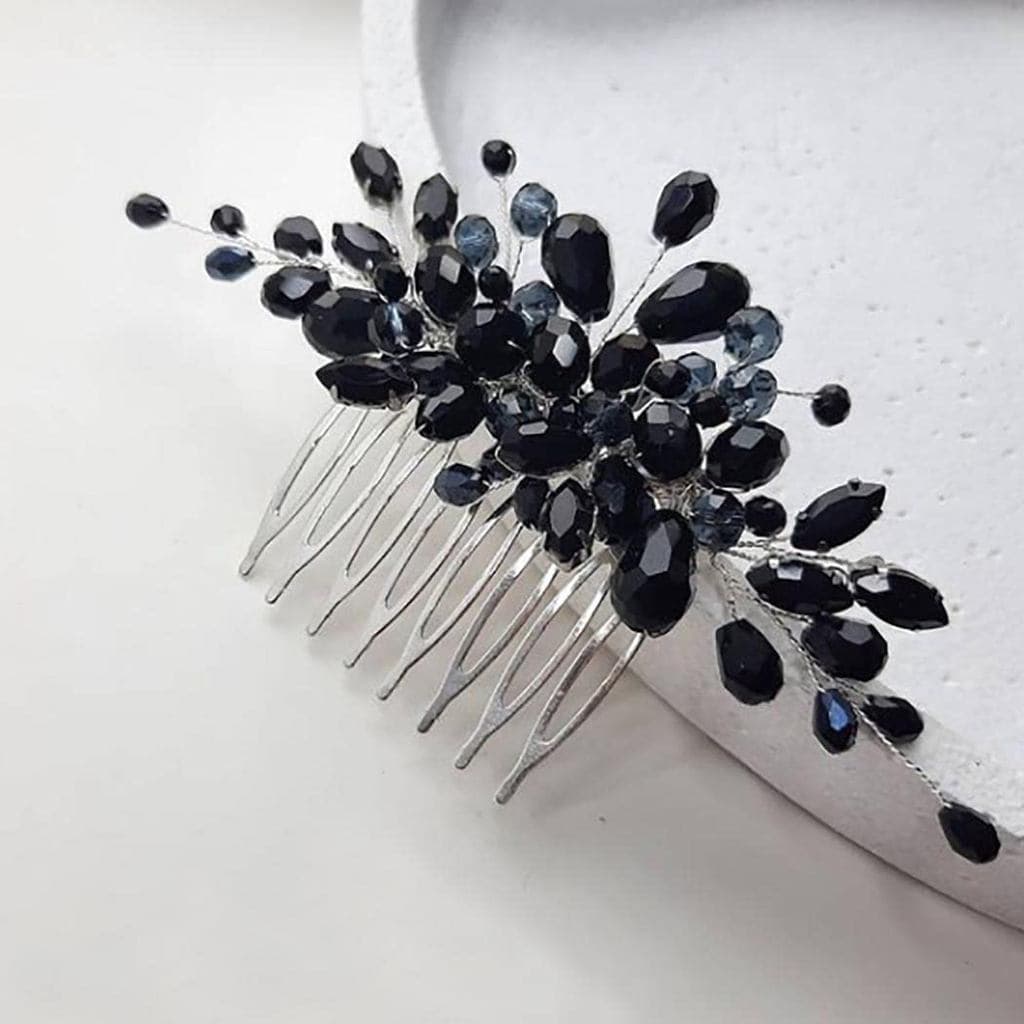 Pente de Cabelo com Strass Preto JONKY, Acessórios de Cabelo de Cristal para Noivas