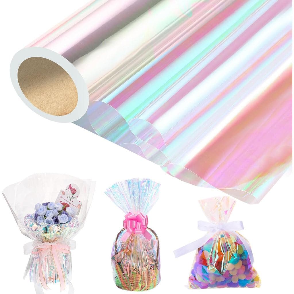 woric 82 pés x 17 polegadas de Papel Celofane para Cestas de Presente de Páscoa, Rolo de Papel Celofane Iridescente para
