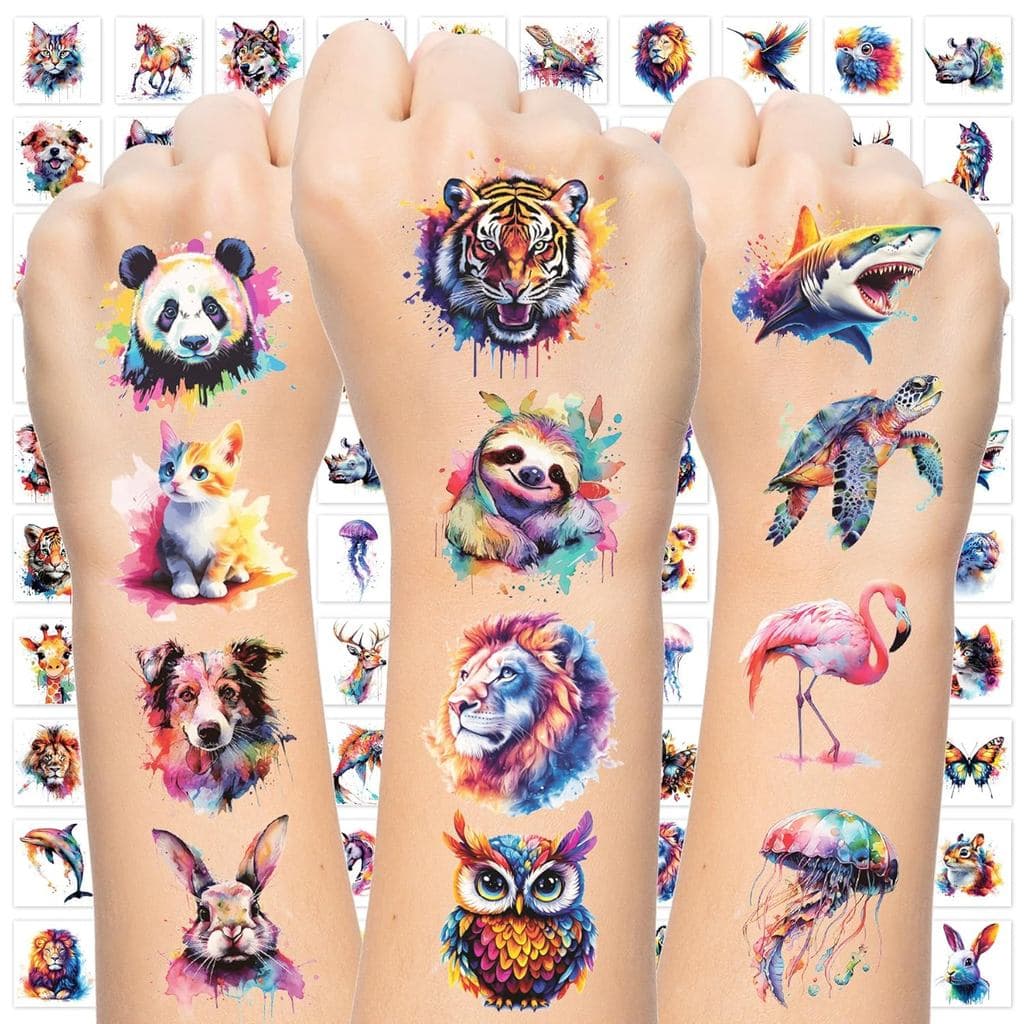 102 PCS Tatuagens Temporárias de Animais em Aquarela Embaladas Individualmente - Tatuagens Temporárias de Animais para M