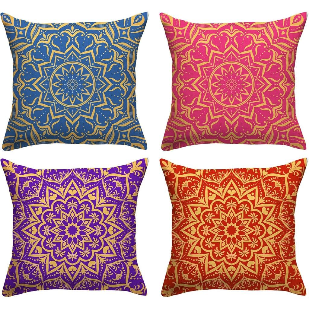 Indian Colorful Throw Pillow Covers 18x18 Set of 4 Diwali Pillow Case Diwali Decor Indian Diwali Holi Decorations and Su