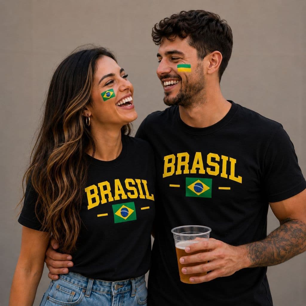 Kit Camiseta Brasil Unissex Casal 2 Torcedor Blusa Jogos Copa Do Mundo Namorados 100% Algodão Estilo Conforto Qualidade