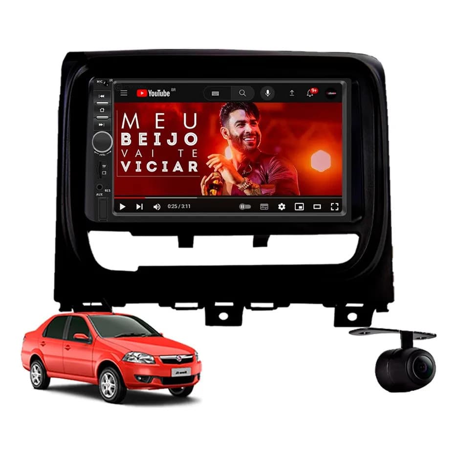 Central Multimídia Fiat Siena Preto 2013 À 2016