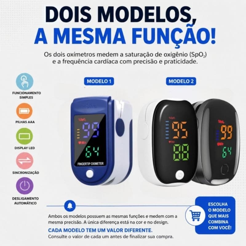 Oxímetro De Dedo Digital Medidor Saturação Oxigênio SpO2 Frequência Cardíaca Monitor Portátil