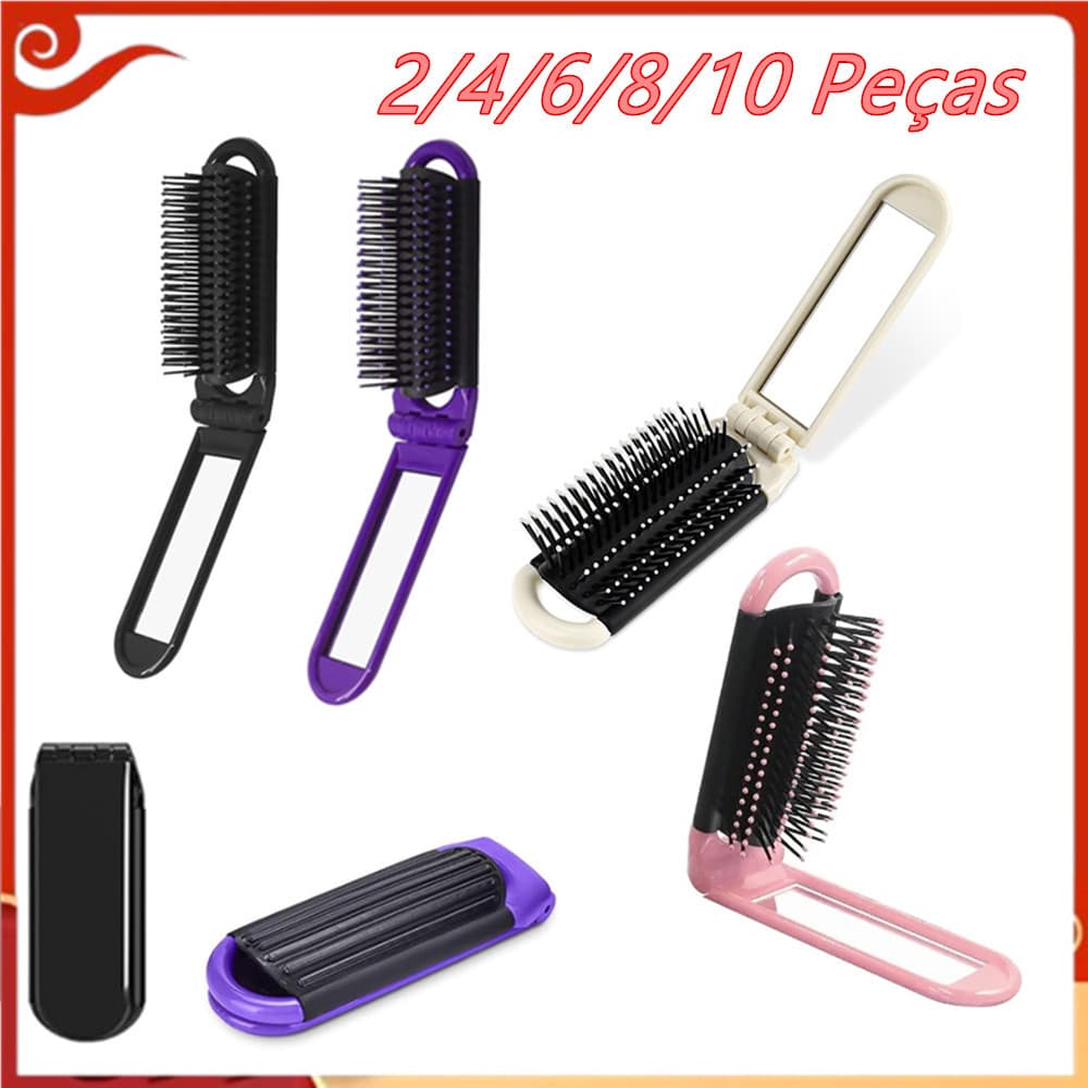 Escova de cabelo dobrável para viagem, 2-10 peças, pente de massagem com espelho, escova de cabelo de bolso pequeno
