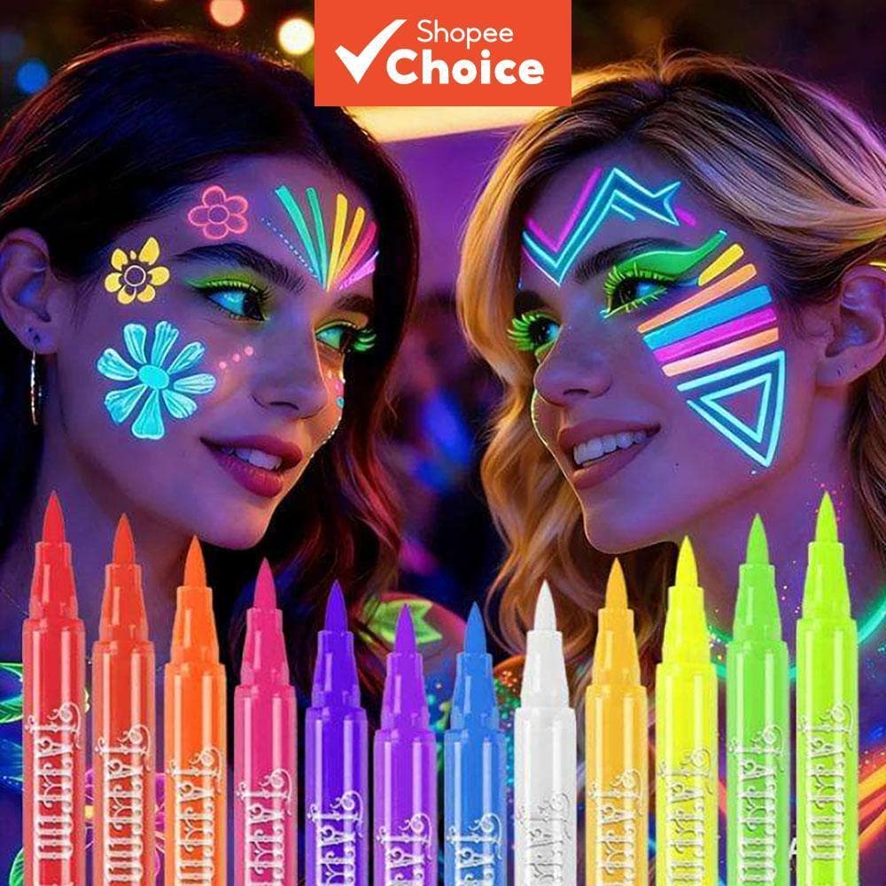Caneta de maquiagem pintada luminosa à prova de UV ecológica para uso diário, 12 unidades, marcador de pintura de