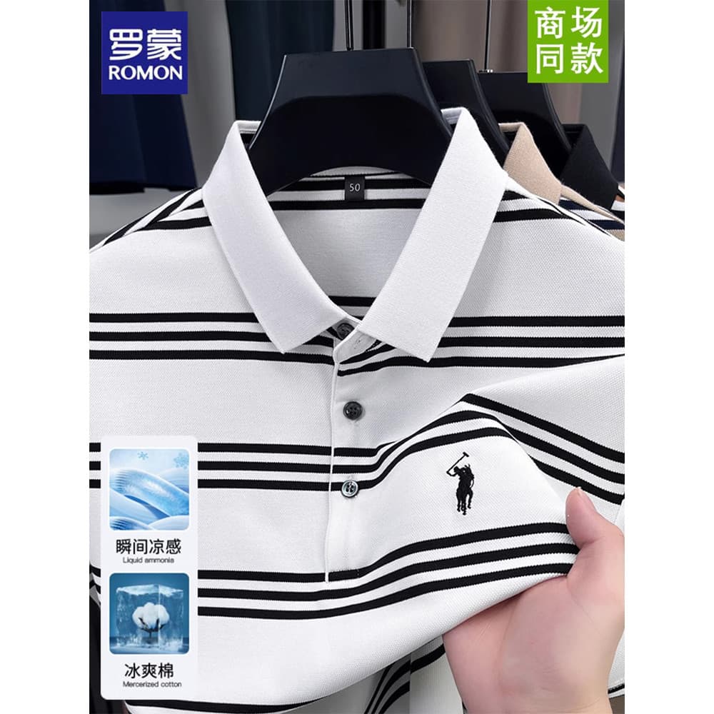 Lomon camiseta masculina de manga curta lapela verão novo estilo luz negócios Casual respirável camisa POLO listrada de