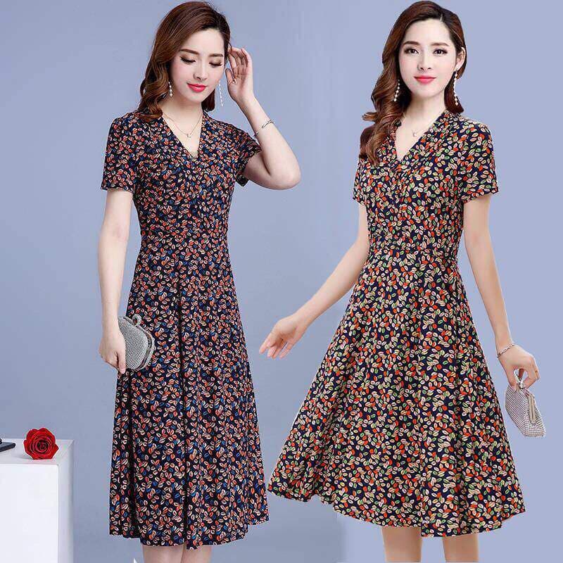 Vestido de verão Plus Size roupas femininas de meia-idade Floral comprimento médio roupas da mãe 2026 novo estilo fino @