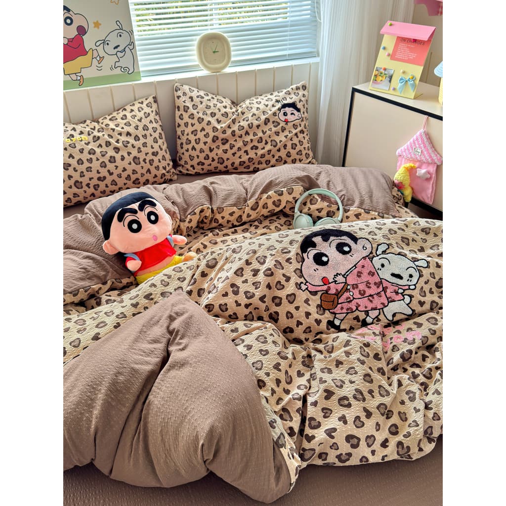 Japonês dos desenhos animados Crayon Shin-Chan cama conjunto de quatro peças das mulheres dos homens lençol colcha capa