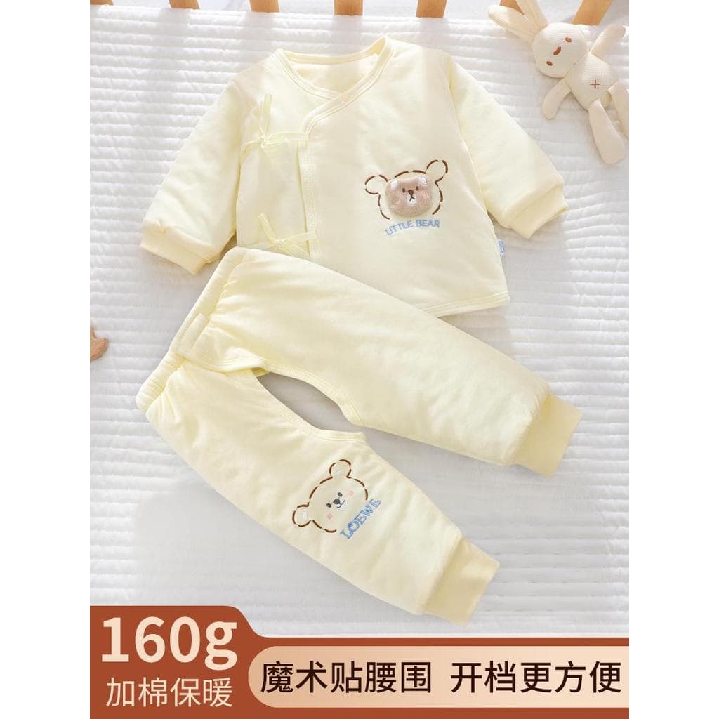 Terno infantil acolchoado quente Split roupas outono inverno exterior usar calças abertas de duas peças de algodão acolc