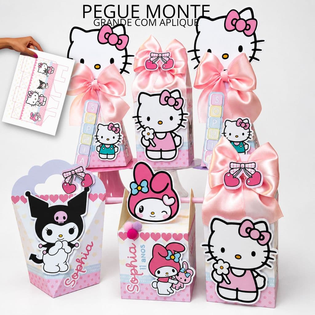 COM NOME | FESTA HELLO KITTY Kit Completo 200 Lembrancinha Personalizada | Papel Foto Brilho