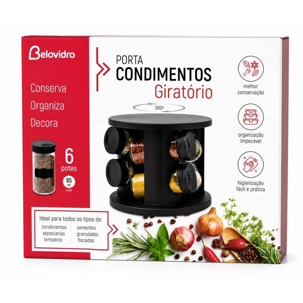 Porta-Condimentos Giratório com 6 Potes para Temperos BK