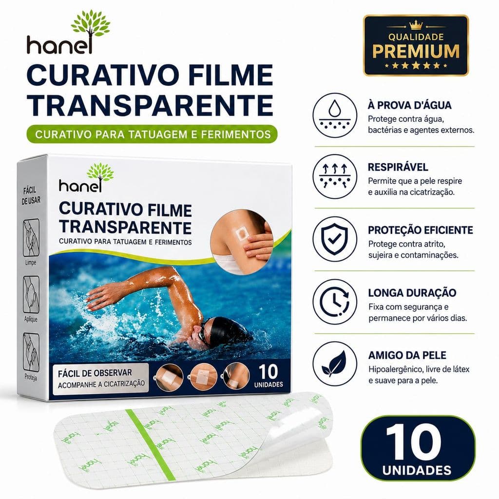 Curativo Filme Transparente Impermeável 10 Unidades | Proteção para Tatuagem, Ferimentos e Cicatrização | À Prova d’Água