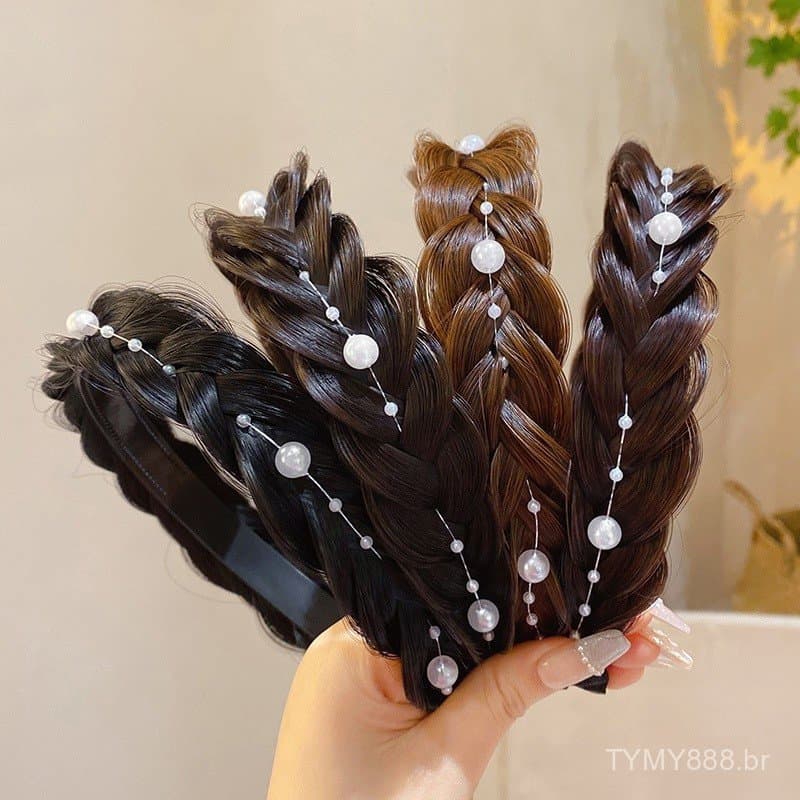 Acessório de cabelo feminino, adequado para penteados com trança espinha de peixe e pérolas, um acessório indispensável