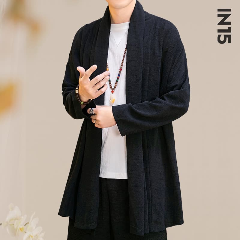 Primavera outono estilo Tang terno de comprimento médio algodão linho estilo chinês blusão jaqueta masculina antigo Hanf