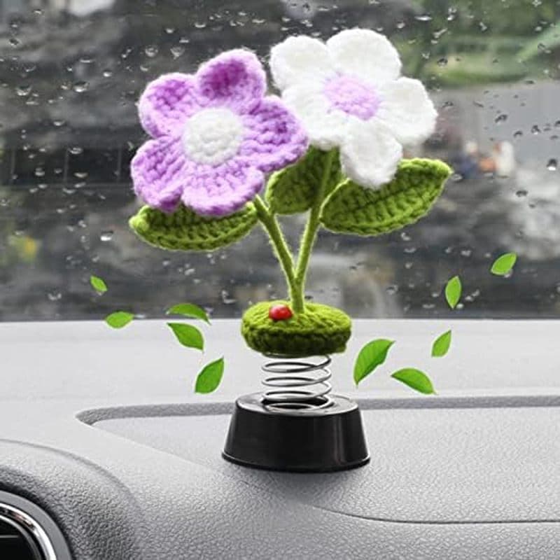 Decorações De Painel De Carro De Girassol Levvvohd , Bobbleheads , Flores De Malha Para Mulheres , Acessórios De Ornamen