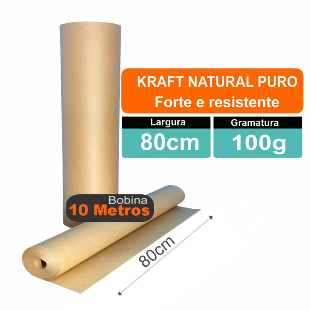 Bobina Papel Kraft Puro Pardo 100 Gramas Rolo 80cm X 10mts Embalagem Caixas Artes Moldes