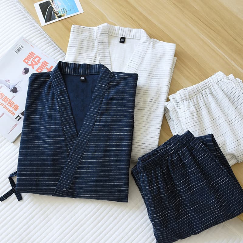 Kimono pijamas masculinos de algodão puro japonês verão terno fino suor vapor Sauna calças de manga curta Shorts primave