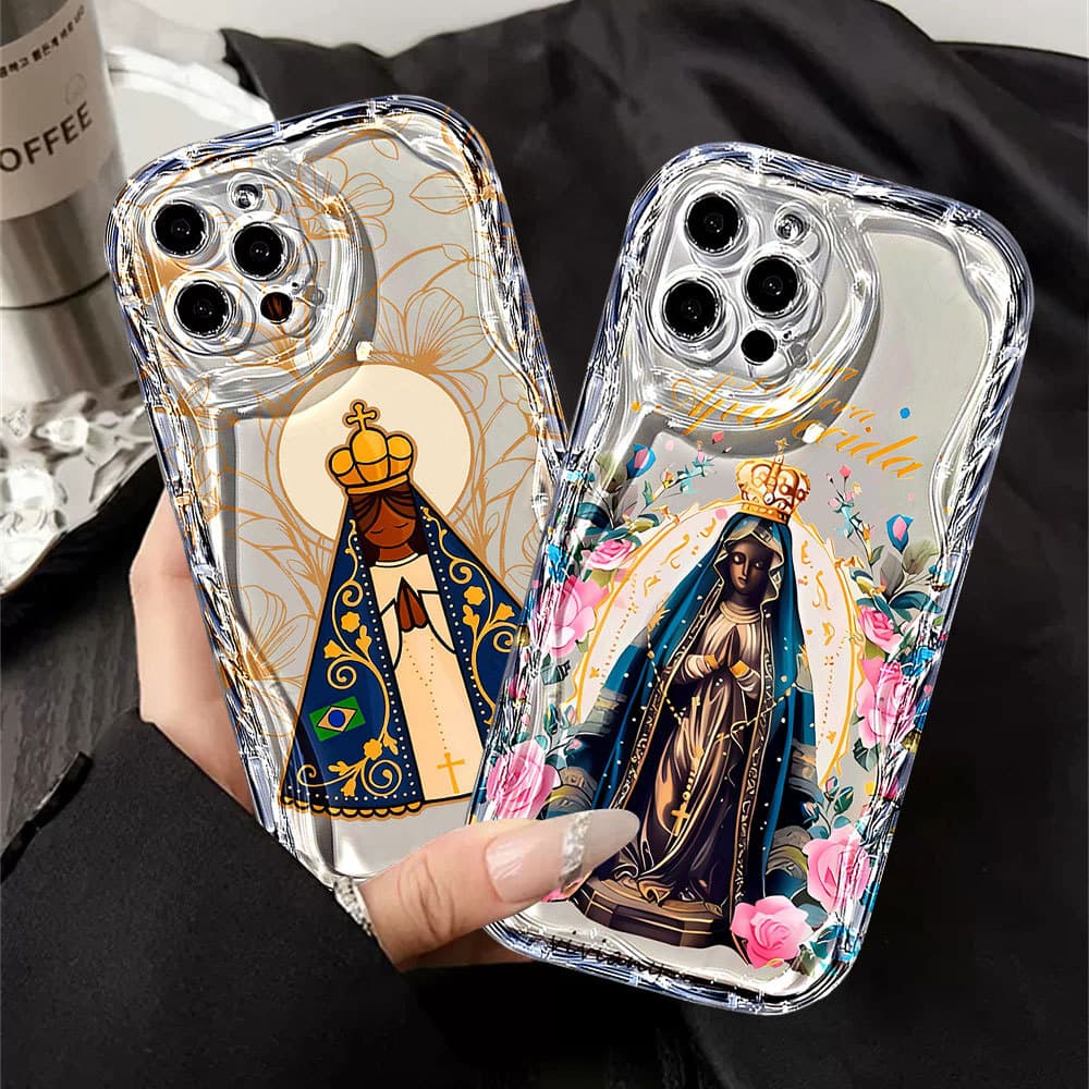 Capa De Telefone Ondulada Transparente , À Prova De Choque Nossa Senhora Da Aparecida Para Samsung A56 A36 A55 A54 A16 A
