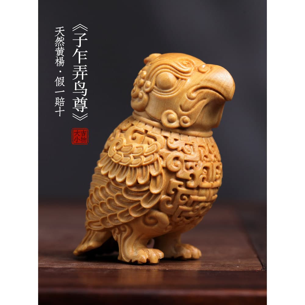 Madeira de buxo Natural à primeira lança pássaro Pecker pica-pau Wenwan estilo Retro alça peça esculpida ornamentos deco