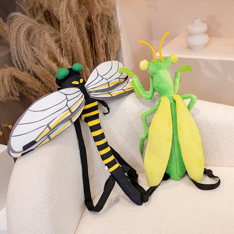 Simulação transfronteiriça Mantis libélula inseto abelha barata besouro sabe borboleta mochila de pelúcia presente de an
