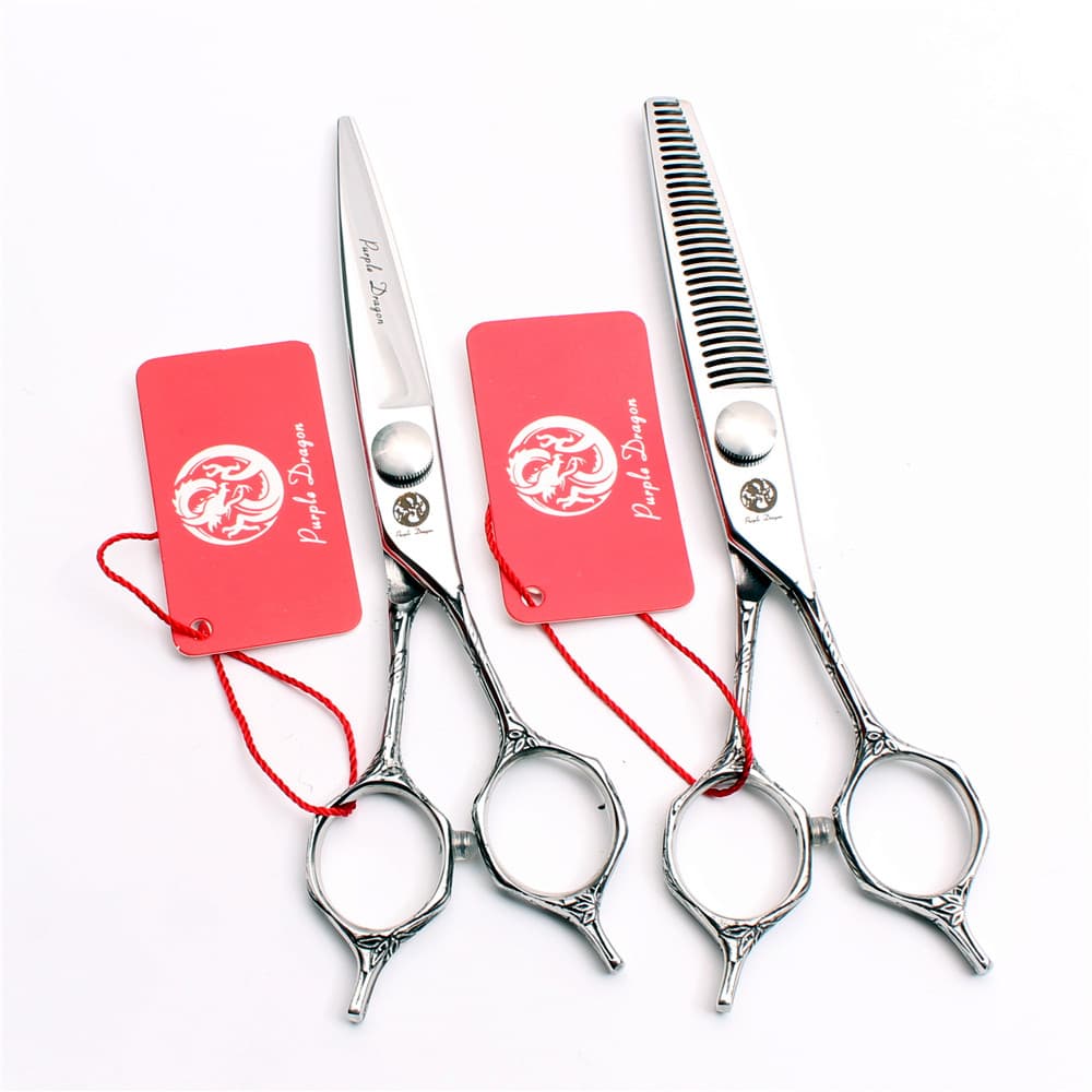 Tesoura de corte de cabelo de aço 440C, dragão roxo genuíno, corte plano, tesoura de cabeleireiro, ferramenta de cauda d