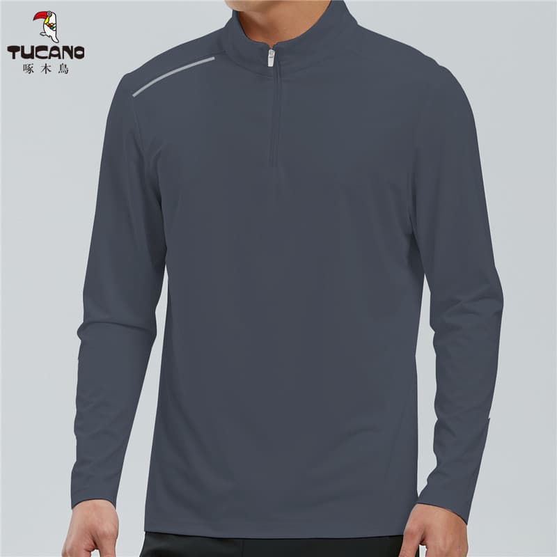 Woodpecker masculino fino estiramento respirável de secagem rápida marca de manga comprida simples cor sólida meio Z