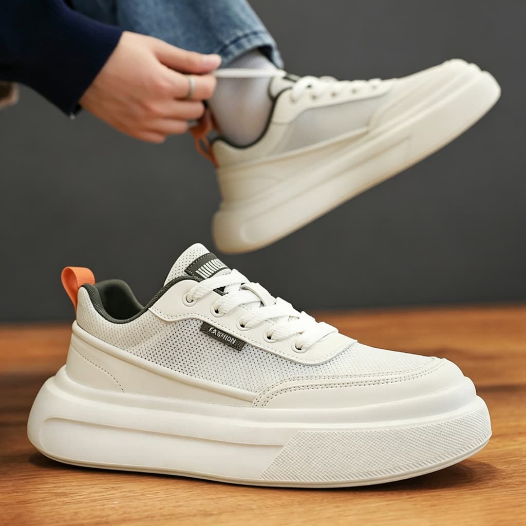 Sapatos brancos de sola grossa masculino verão estilo fino oco malha de camada única respirável sapatos masculinos leves