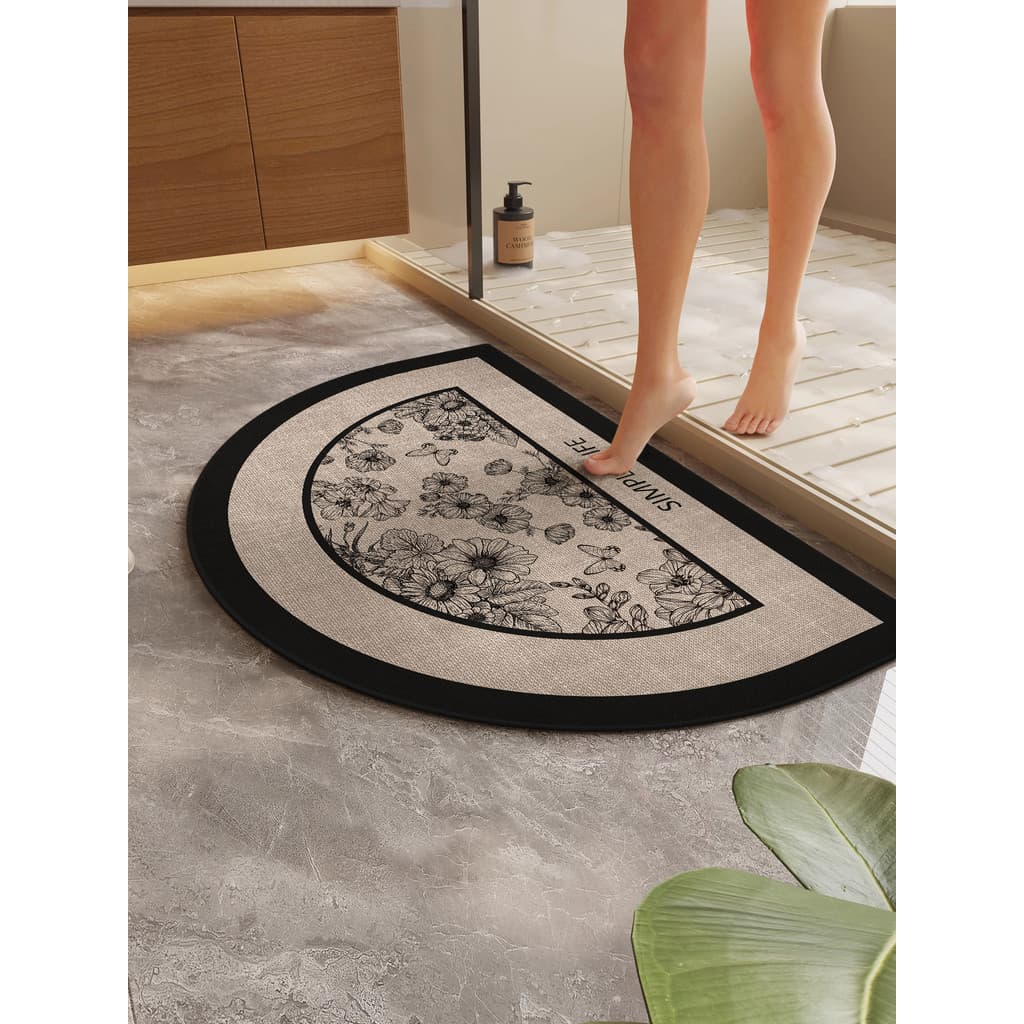 Tapete de banheiro antiderrapante, simples, moderno, absorvente para pés, semicírculo, macio, anti-queda