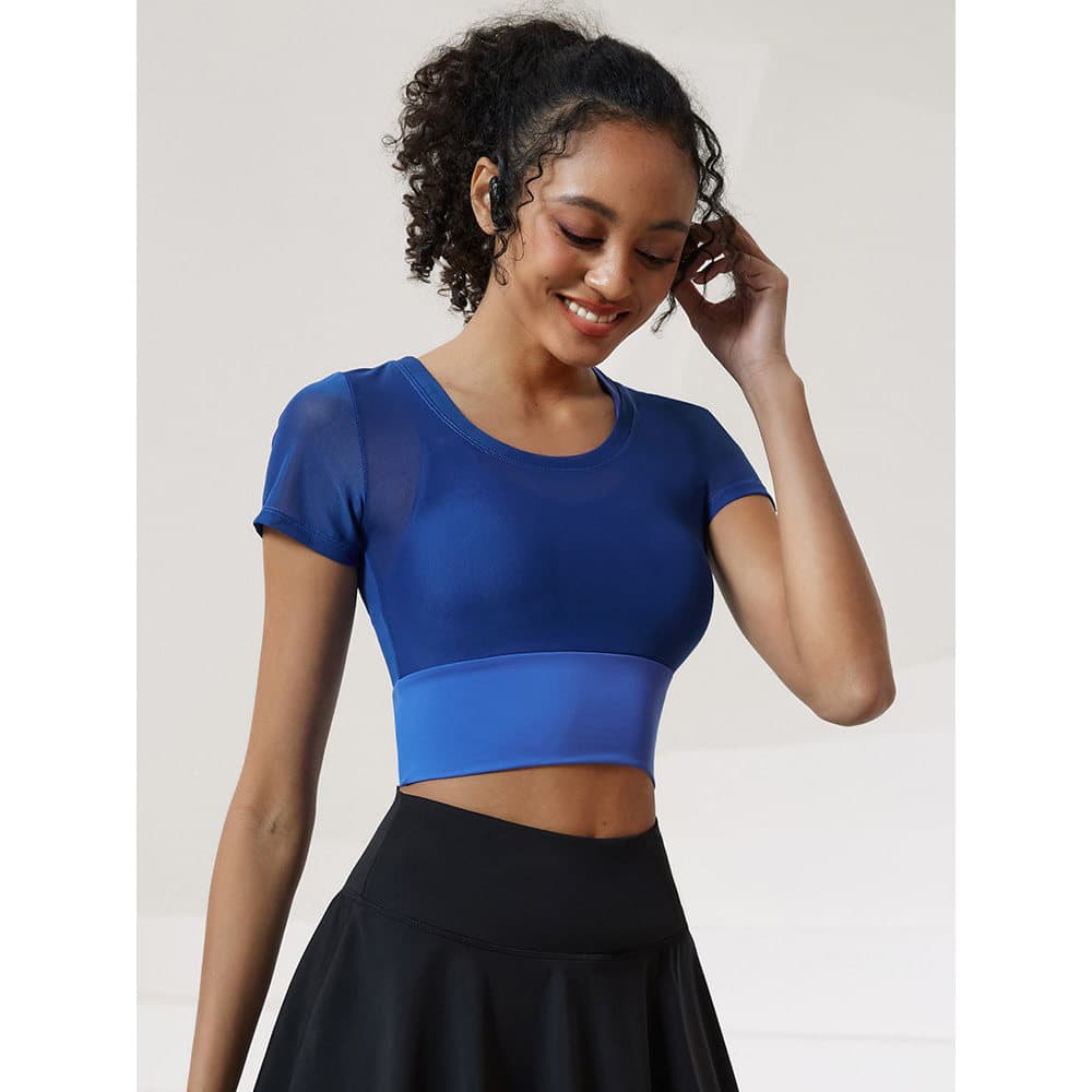 Cosleaf/cosleaf Fitness topo feminino verão fino-ajuste mais magro olhar Yoga falso de duas peças de manga curta camiset