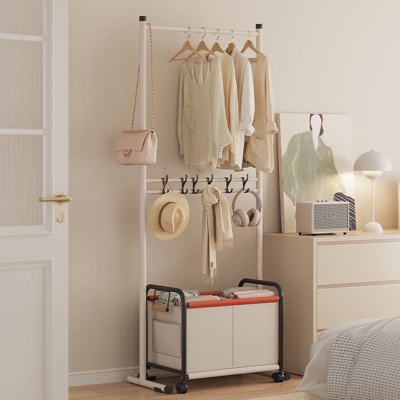 Rack de casaco simples doméstico do chão ao teto cabide de camada dupla estilo creme dobrável saco de suspensão interno