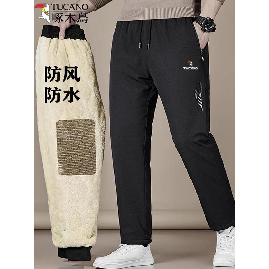 Pica-pau à prova de vento à prova dwaterproof água nordeste grandes calças de algodão masculino inverno forro de lã engr