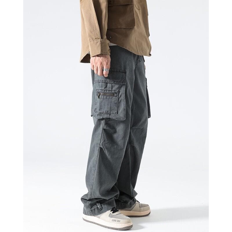 JFU outono inverno novo estilo americano High street Retro macacão Casual masculino ins calças de perna larga calças com