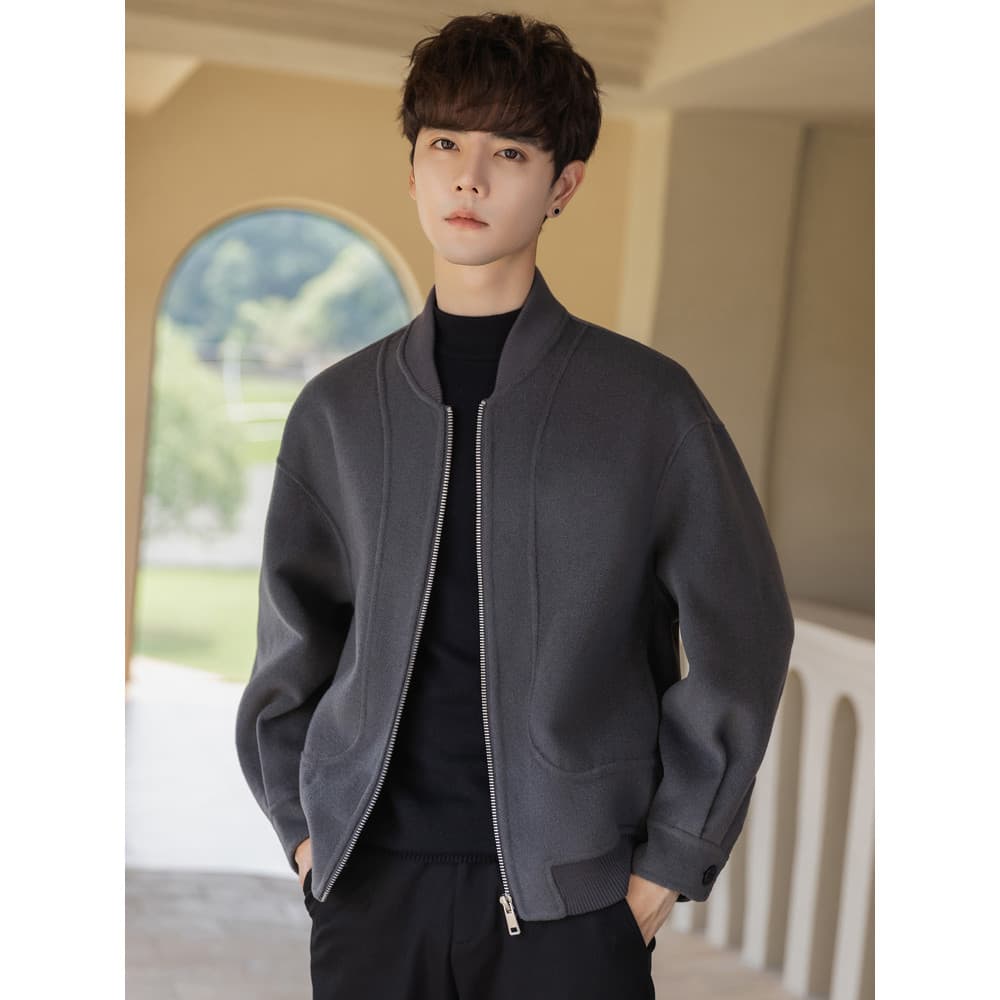 Jaqueta de lã masculina curta outono inverno lã solta uniforme de beisebol dupla face de lã moda masculina jaqueta corea