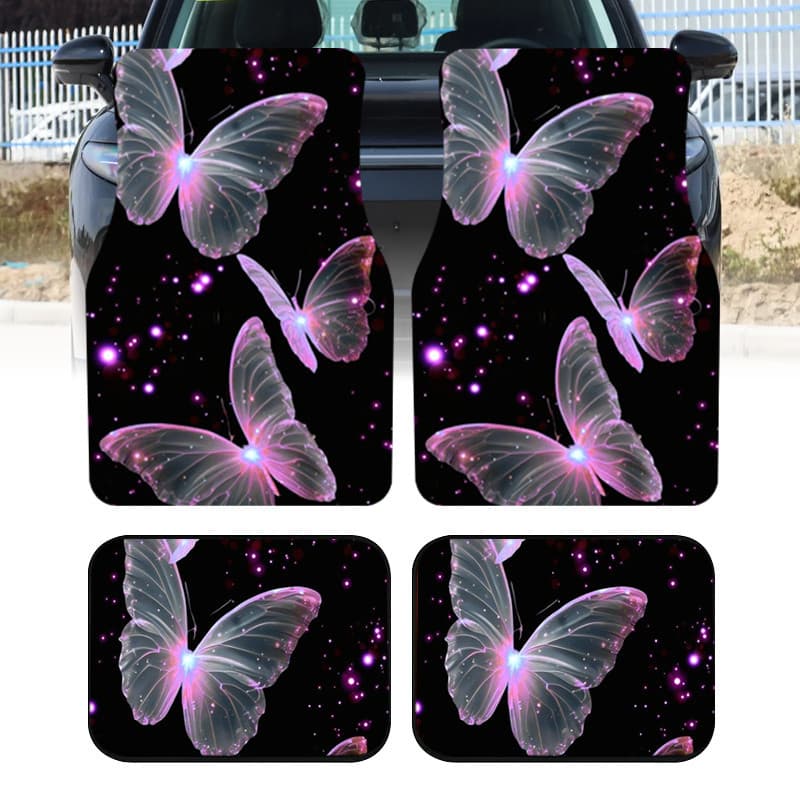 4 unidades rosa roxo luz das estrelas borboleta impressa tapetes de carro tapetes universais para interior de carro, ade
