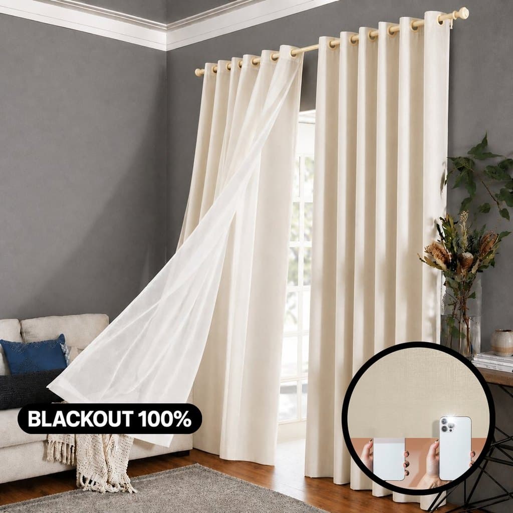 Cortina Blackout Blecaute 100% Corta Luz Colorido com Tecido Voil Liso Janela Porta Sala e Quarto com ilhós EDDI Casa